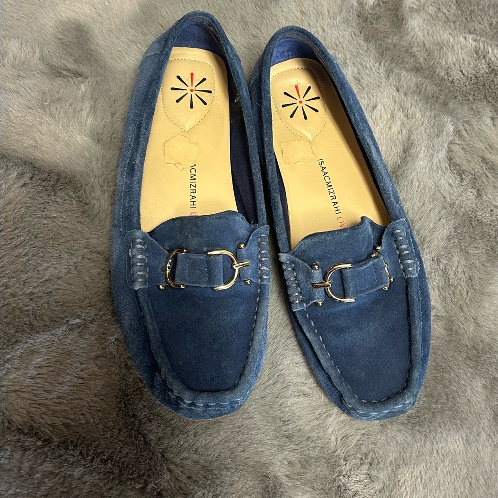 Isaac Mizrahi Blue Leather Suede loafer moccasin - true blue size 8